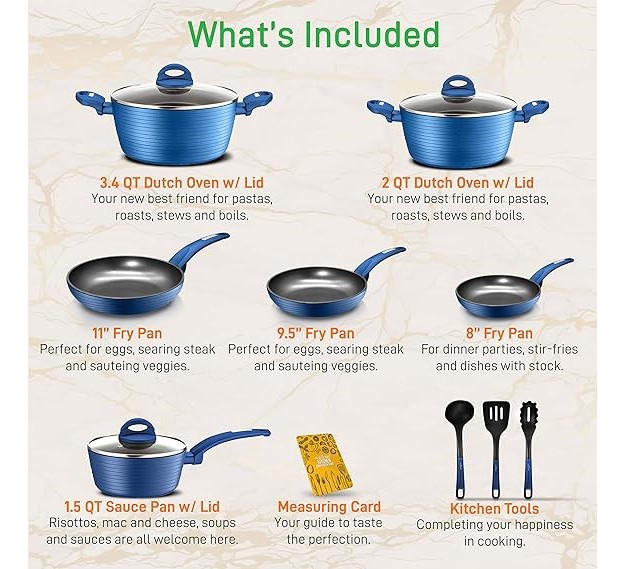 Nutrichef 12pc Pots amp Pans Set Stylish Kitchen Cookware Non stick Coating Light Gray Inside And Blue Outside