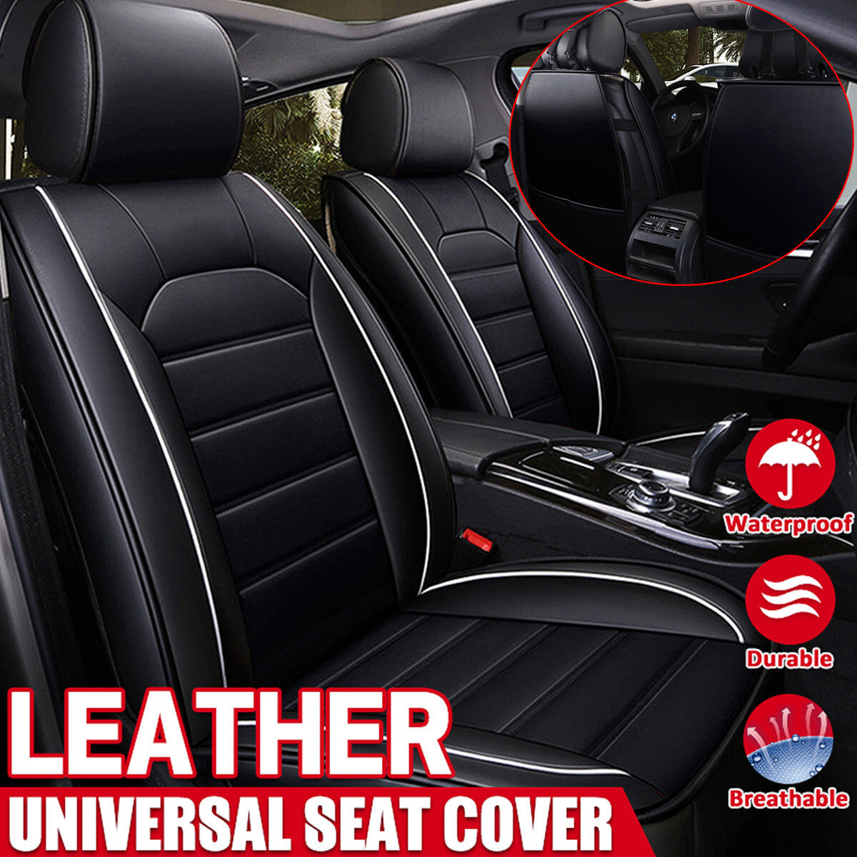 1 Piece Leather Car Seat Cover Front Seat Covers for Cars Waterproof Cushion Pad Automotive Covers for Most SUVs Sedan Truck Cars， Black