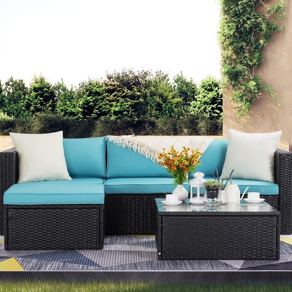 Bossin 5 Pieces Outdoor Patio Furniture Sets Patio Sofa，Outdoor Indoor Wicker Conversation Set with Table