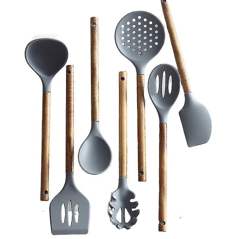 Silicone Cooking Utensils Wooden Handle Non-stick Spatula Spoon Kitchen Cooking Tools Gadget