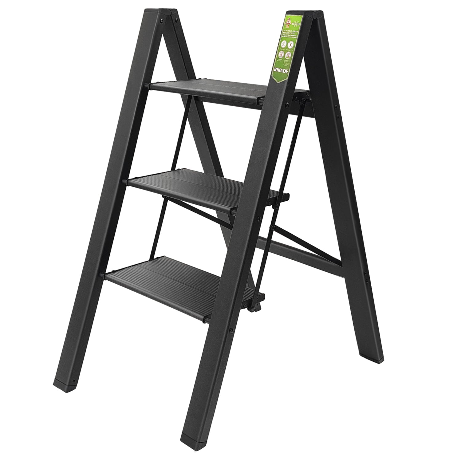 3 Step Ladder, KERDOM RIKADE Folding Step Stool with Wide Anti-Slip Pedal, Aluminum Portable Lightweight Ladder for Home and Office Use, Kitchen Step Stool 330lb Capacity