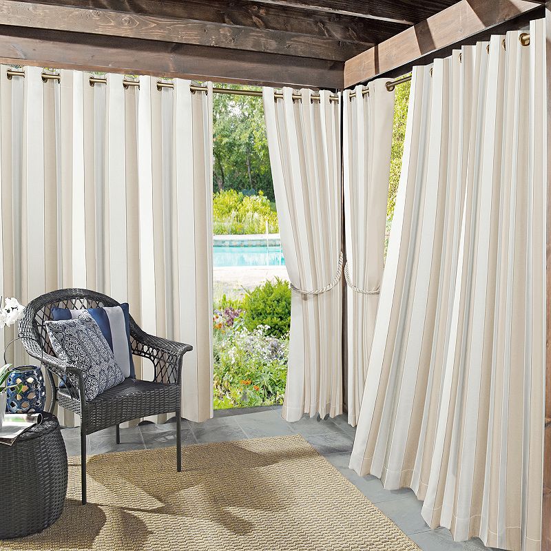 Sun Zero Valencia Indoor/Outdoor Fade Resistant Cabana Stripe Grommet Curtain Panel