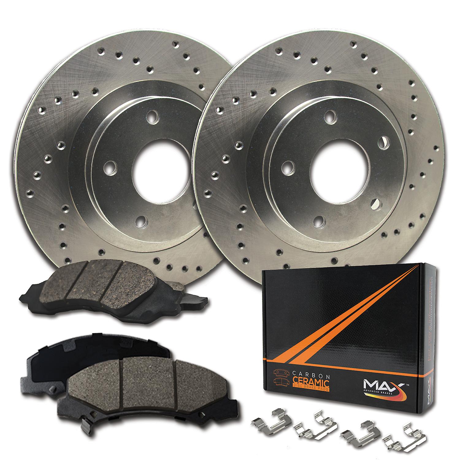 [FRONT] [NO ZINC] Cross Drilled Brake Rotors with Ceramic Pads and Hardware Kit