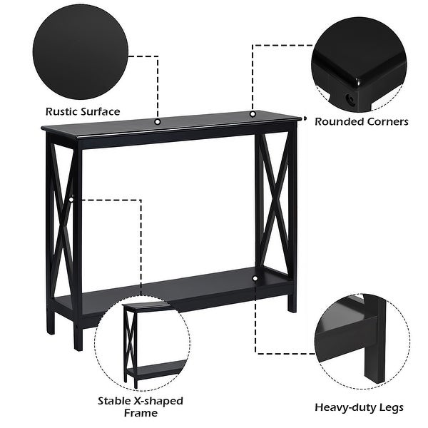 2 Tier Console Table X Design Accent Table with Storage Shelf