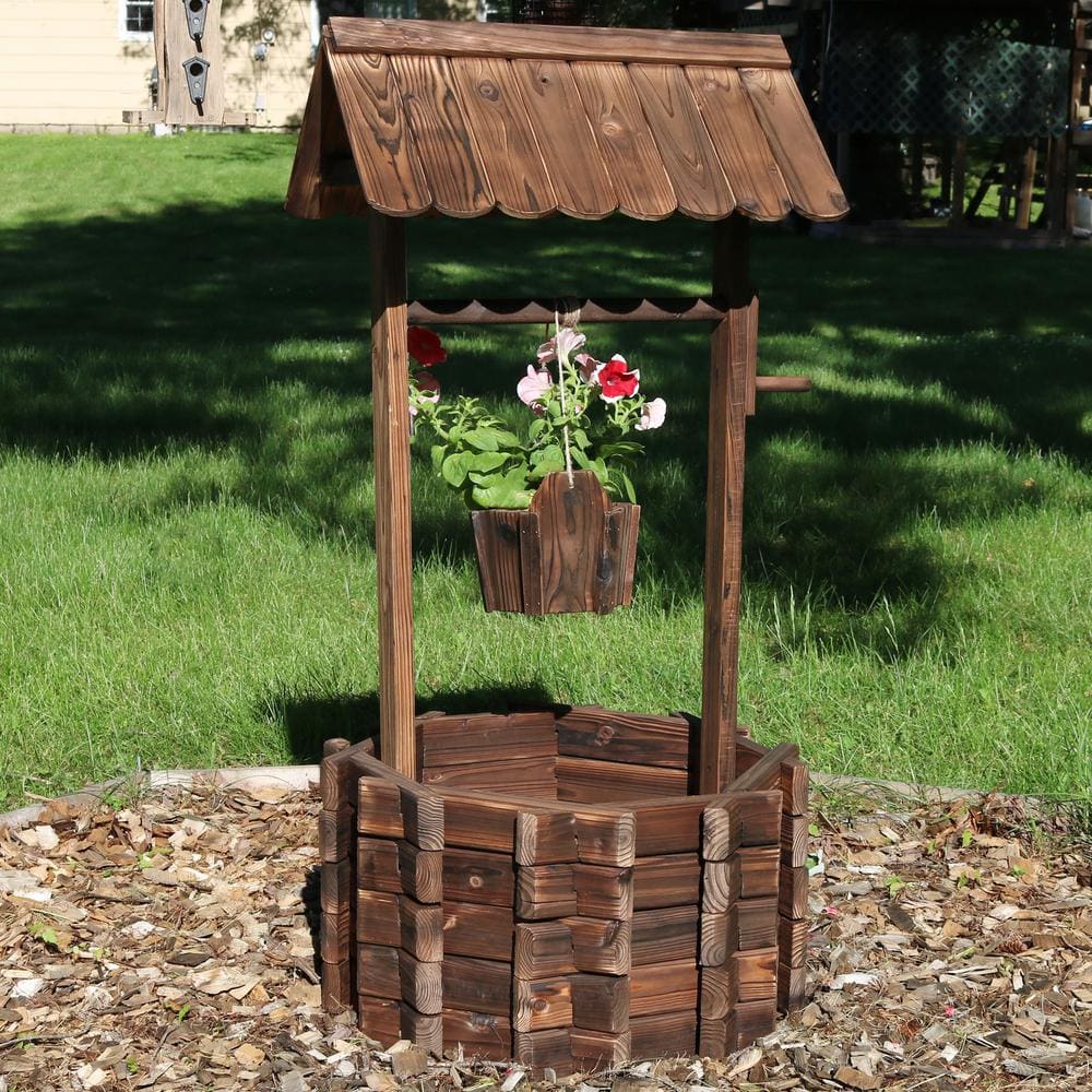 Sunnydaze Decor 45 in. Wishing Well Wood Outdoor Garden Planter DSL-116