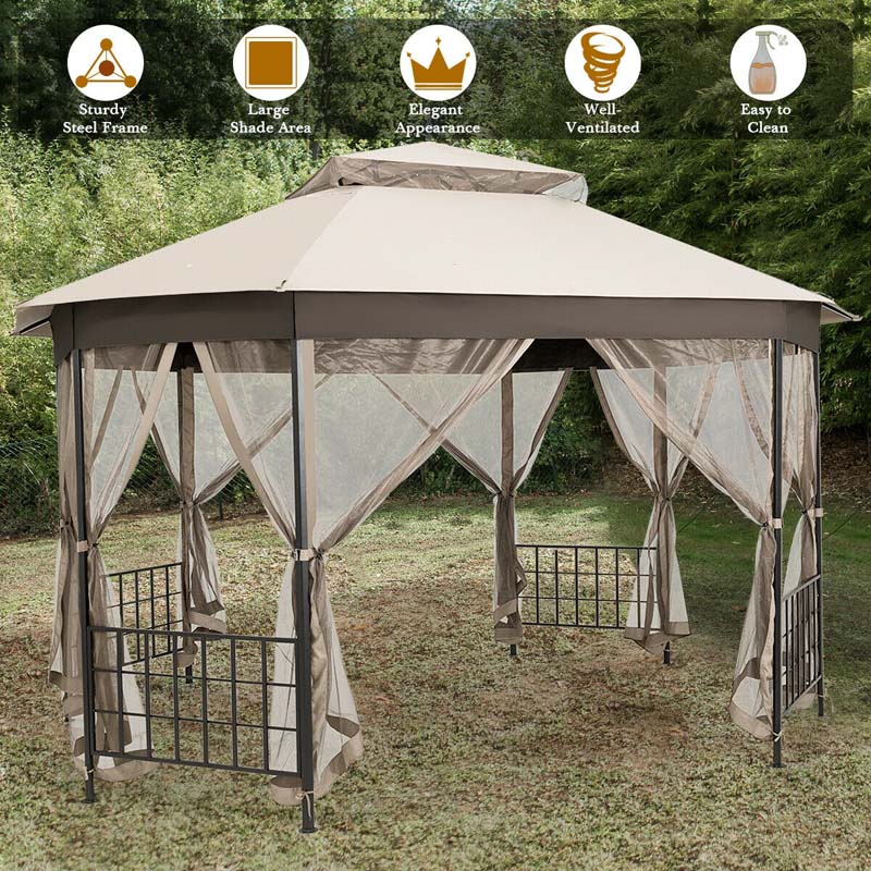 10 x 12 FT Heavy-Duty Octagonal Gazebo with Netting, Outdoor Patio Canopy Gazebo Tent for Event Party BBQ