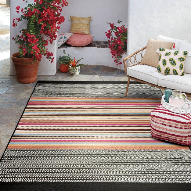 7 x27 X 10 x27 Outdoor Rug Multi Stripe Global Pink