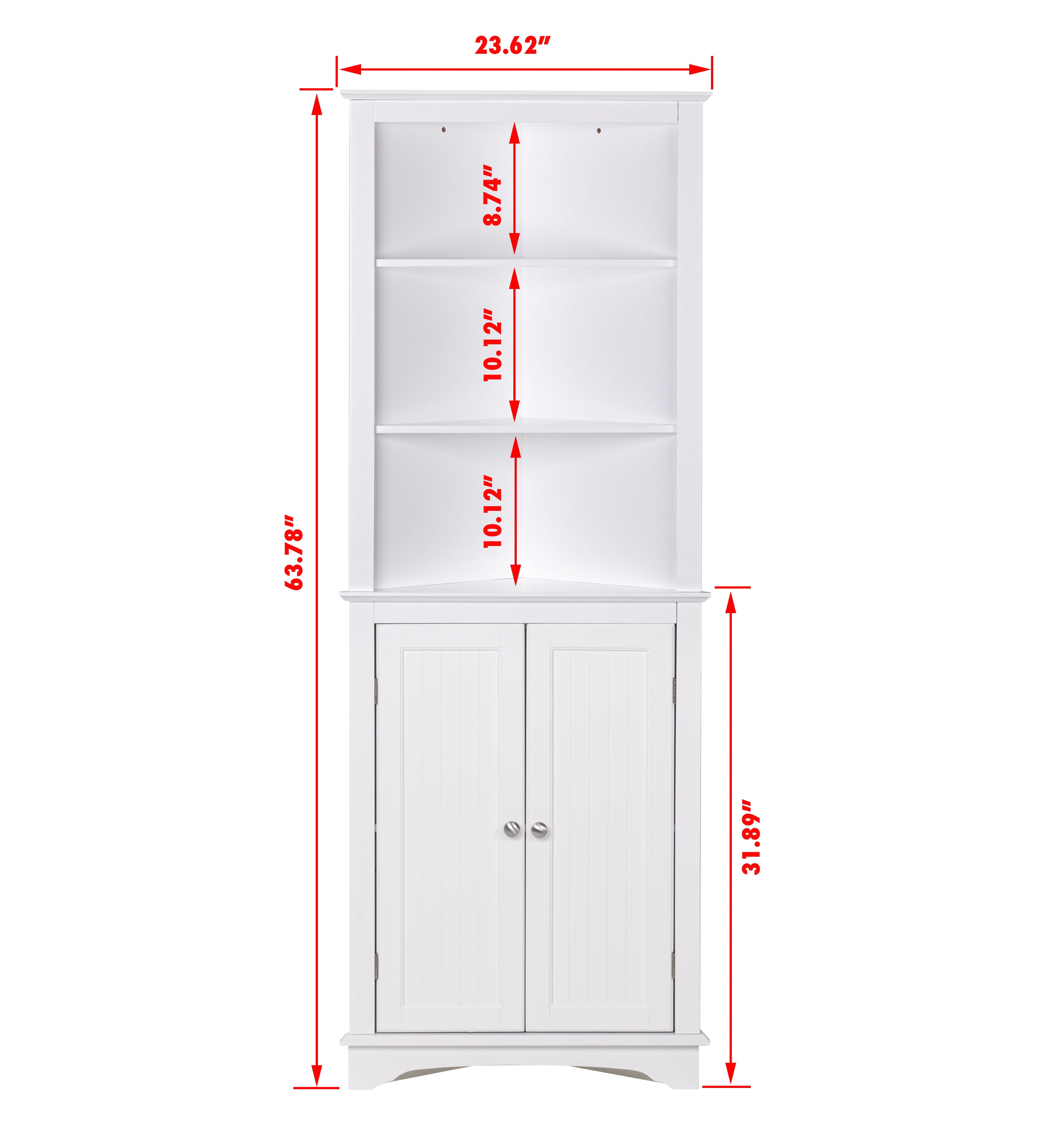 Spirich Tall Corner Cabinet with 2 -Shutter Doors, free-standing floor cabinet, White