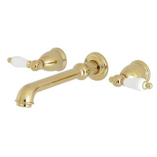 Kingston Brass English Country 2-Handle Wall Mount Bathroom Faucet in Polished Brass HKS7122PL