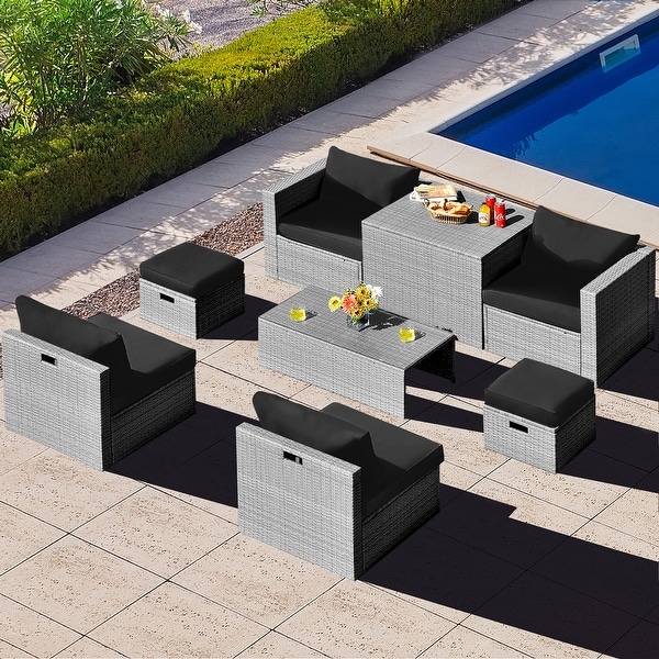 8 PCS Patio Wicker Furniture Set Outdoor PE Rattan Conversation Set