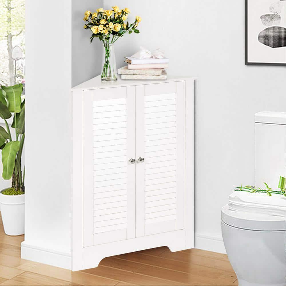 CASAINC 25 in W Adjustable Corner Storage Wall Cabinet with Shutter Doors in White