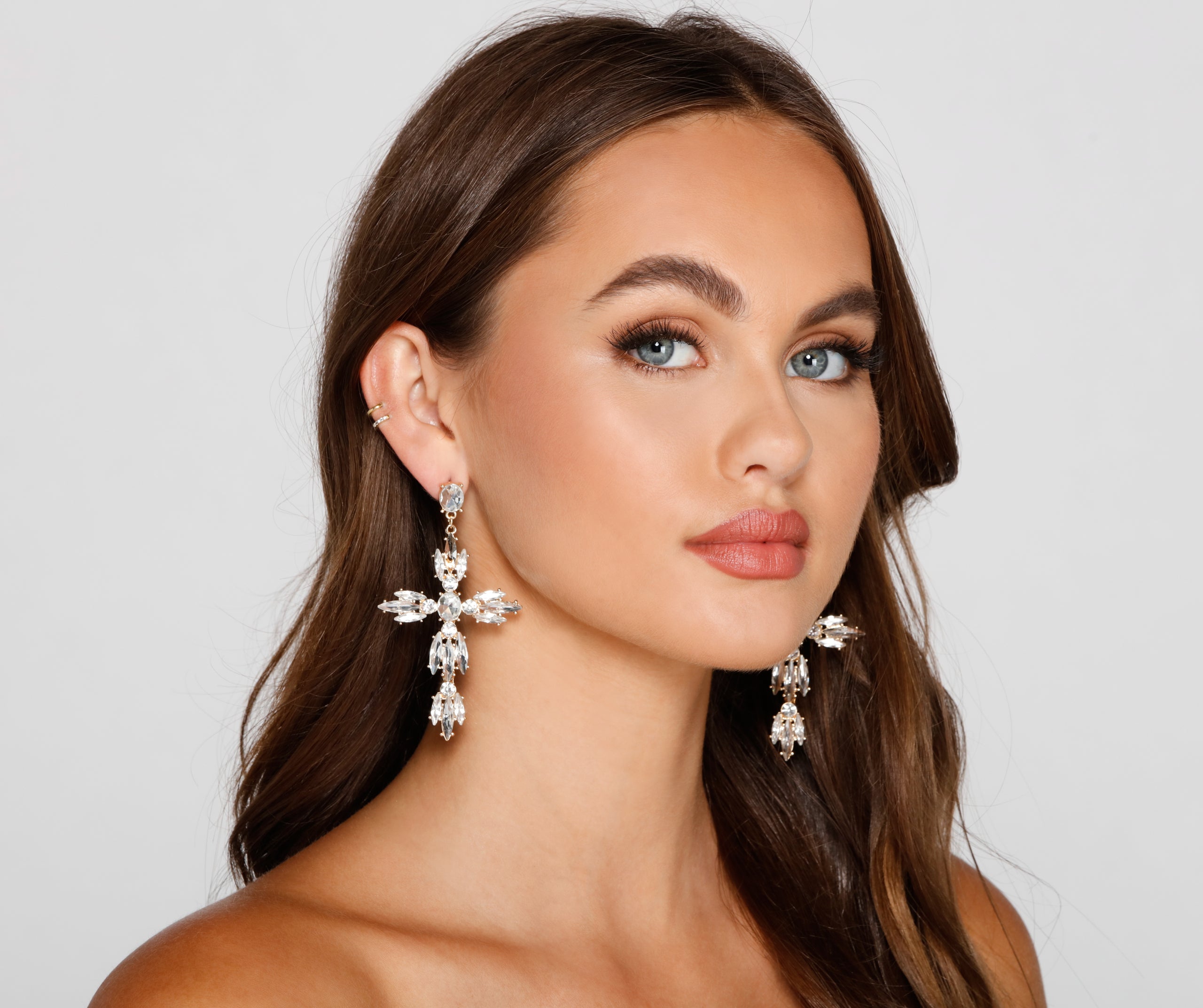 Rhinestone Cross Statement Earrings