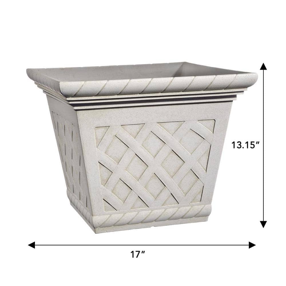 17 in. Antique Ivory Bingham Resin Square Planter HD1222-402R