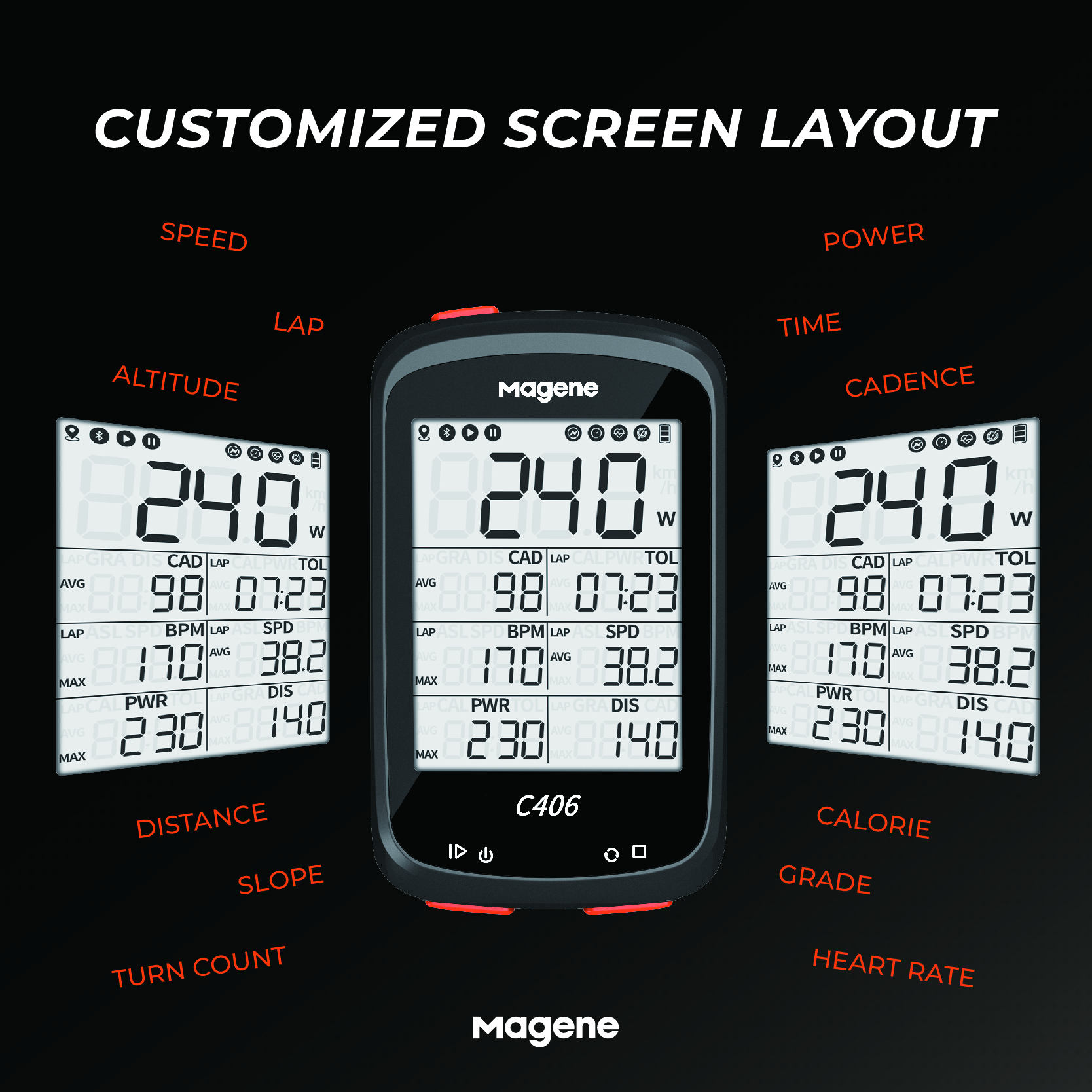 Magene C406 ANT+  24 Inch Large Screen Cycling Road Bike Speedometer Wireless Gps Bicycle Computer