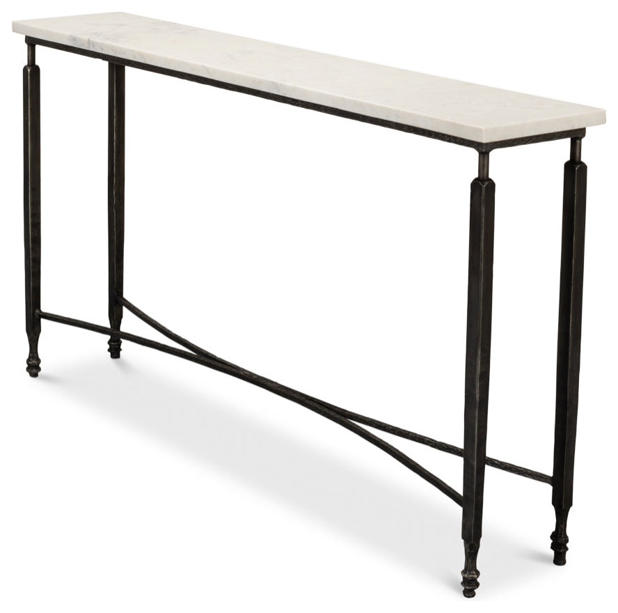 Mykos Console Table White Marble Top Slim   Traditional   Console Tables   by Sideboards and Things  Houzz