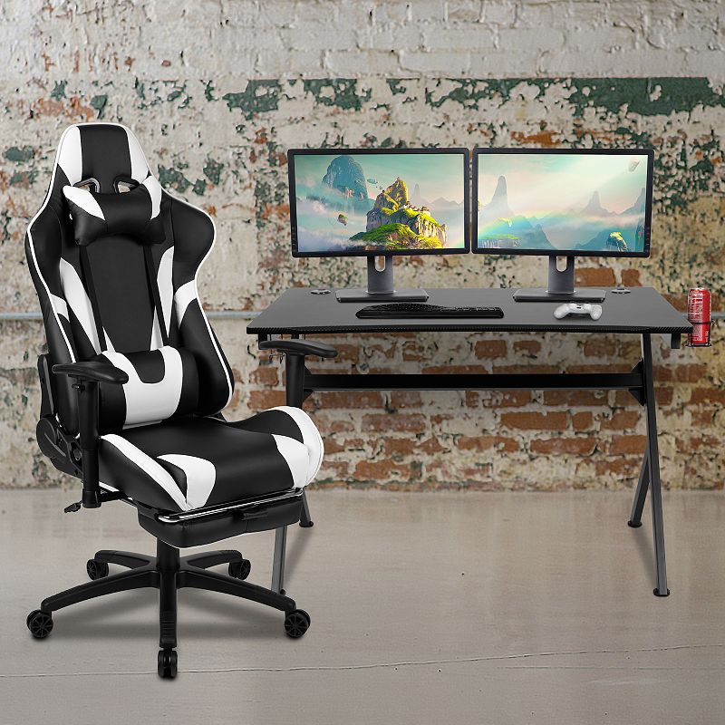 Flash Furniture Gaming Desk and Footrest Reclining Gaming Desk Chair 2-piece Set