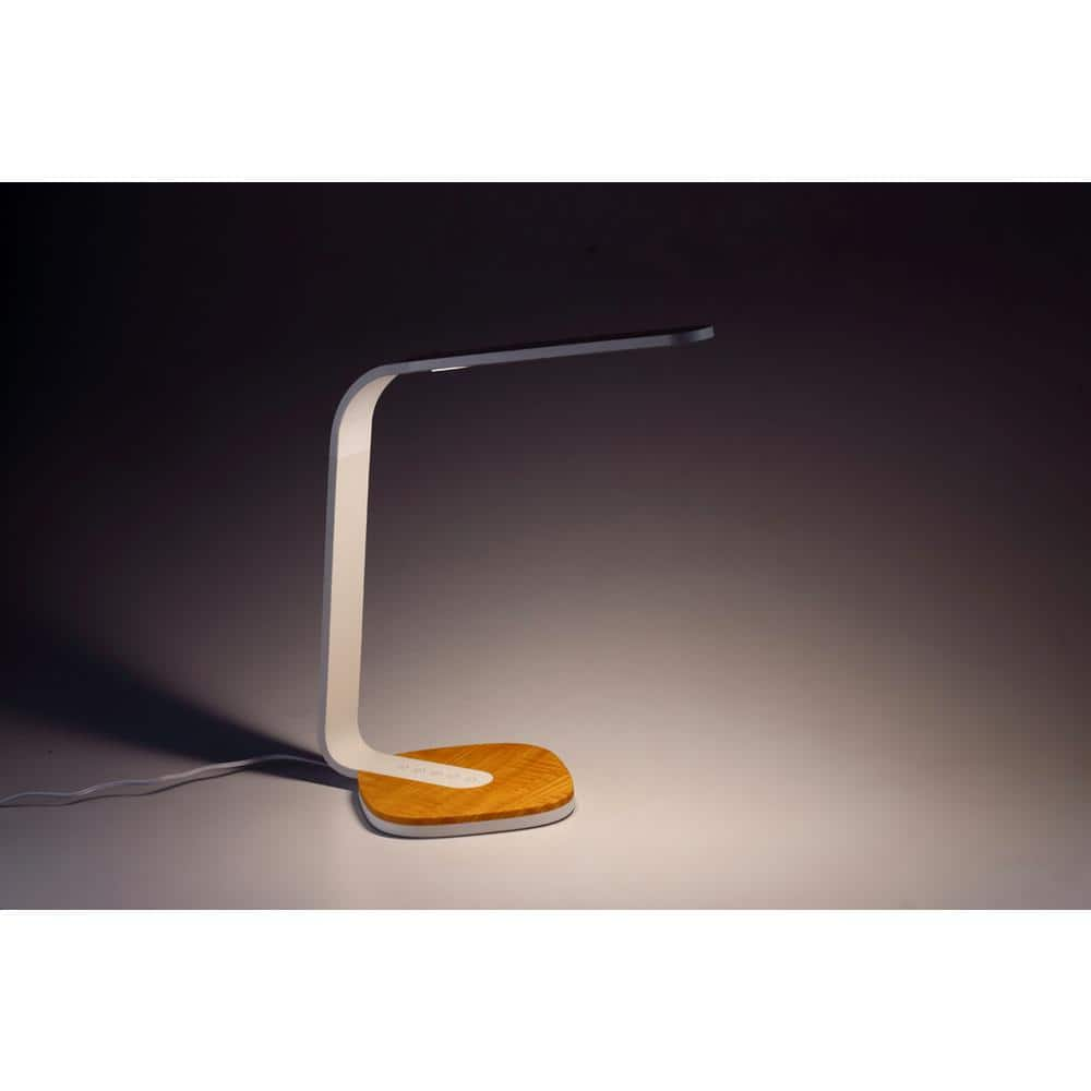 BLACK+DECKER 13.07 in. White LED Desk Lamp with Wood Grain Base VLED1818-BD