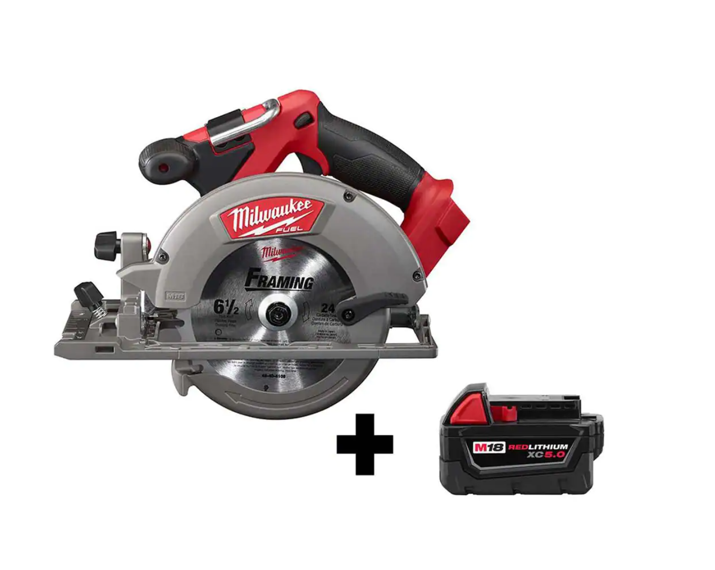 Milwaukee 2730-20-48-11-1850 M18 FUEL 18-Volt Lithium-Ion Brushless Cordless 6-1/2 in. Circular Saw W/ M18 5.0 Ah Battery