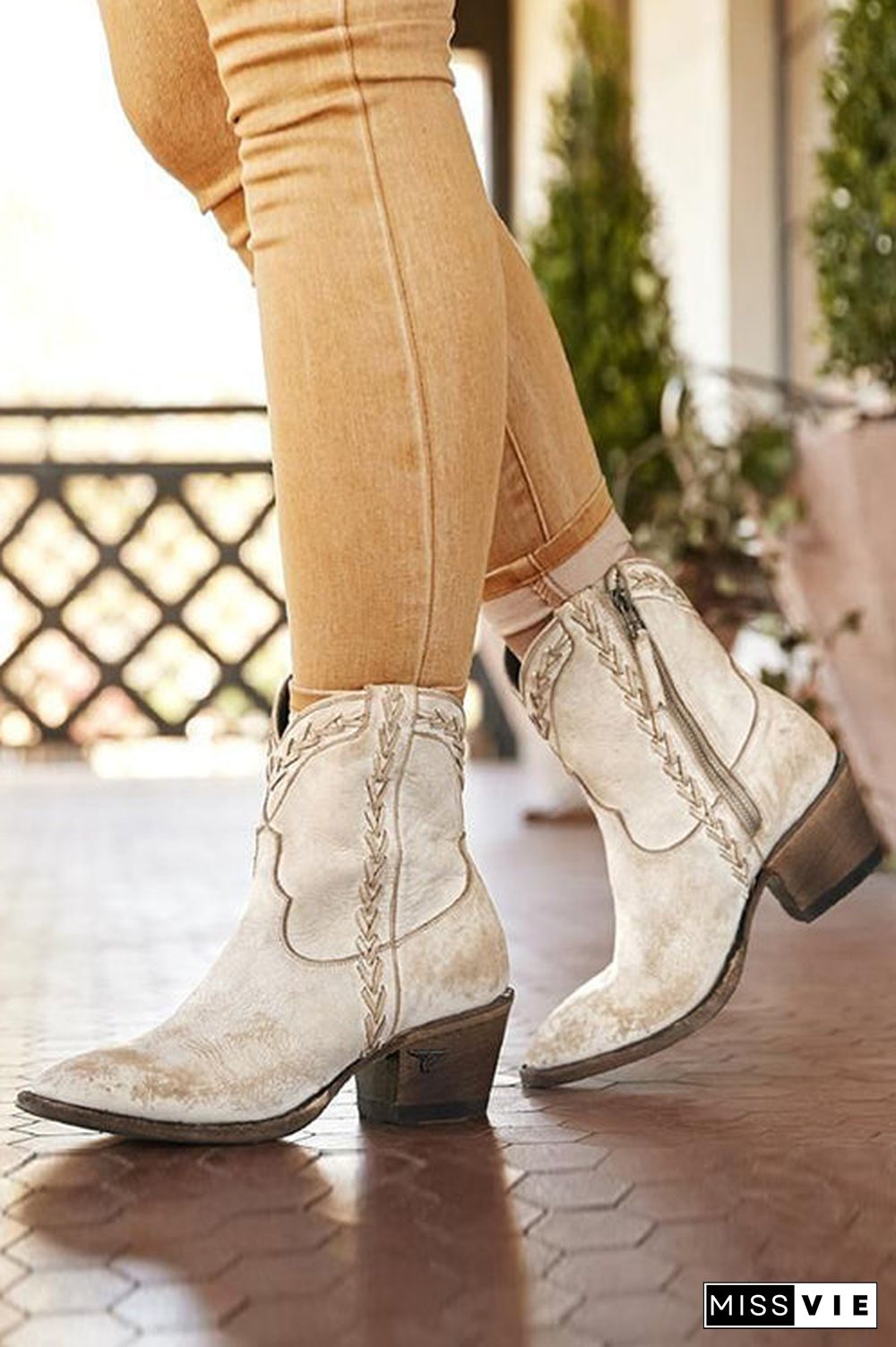 Slip On Mid Chunky Heels Boots