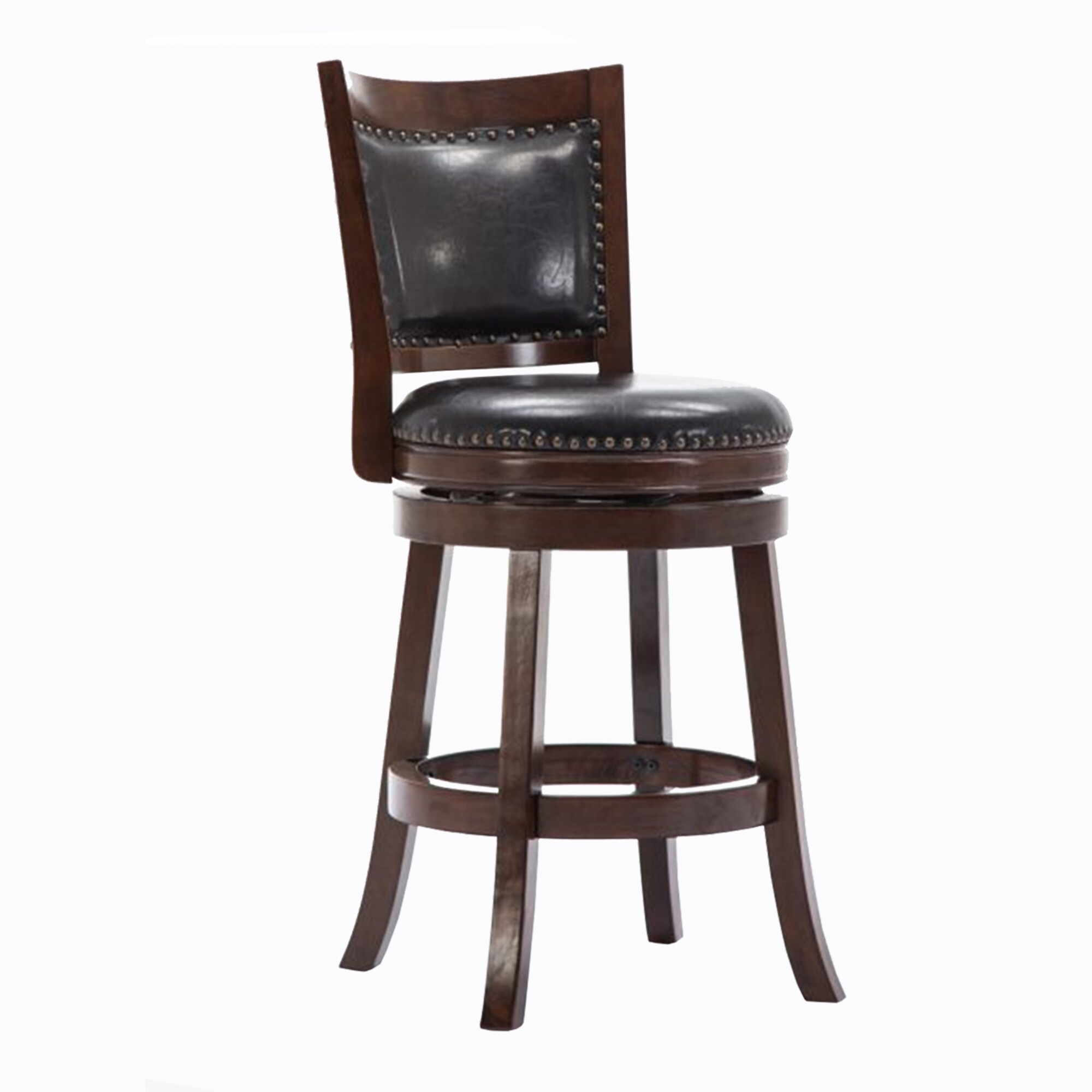 Nailhead Round Leatherette Counter Stool with Flared Leg， Brown and Black - 37.5 H x 18 W x 21.5 L Inches