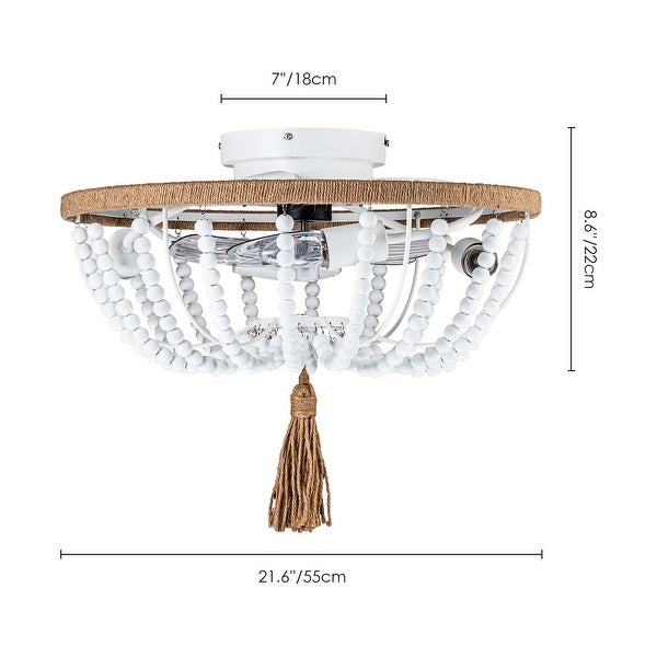 21-inch Bohemian Wooden Beaded Farmhouse Ceiling Fan with Lights Remote Control - 21.6