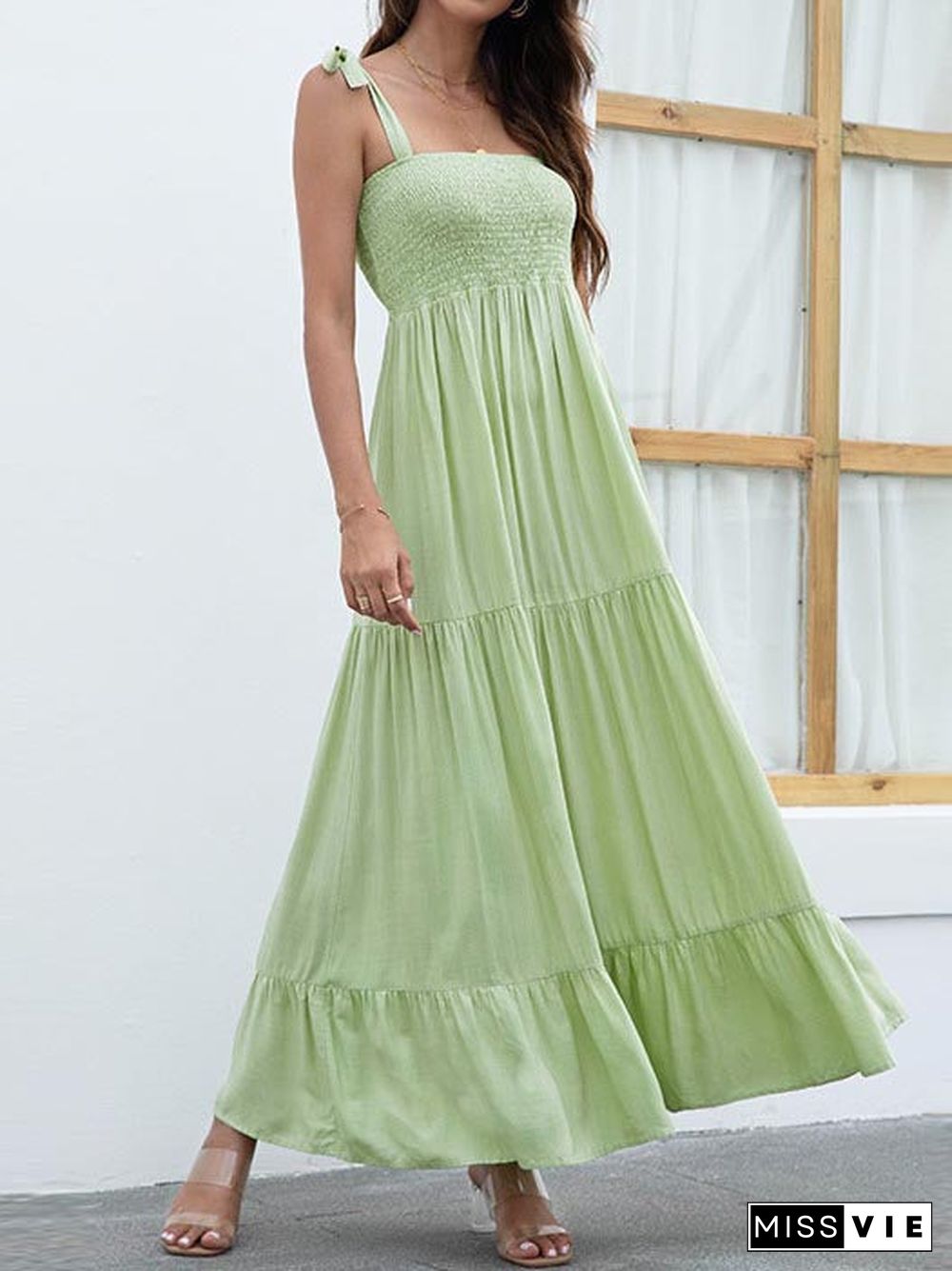 Women's Strapless Sleeveless Lace-up Midi Dress