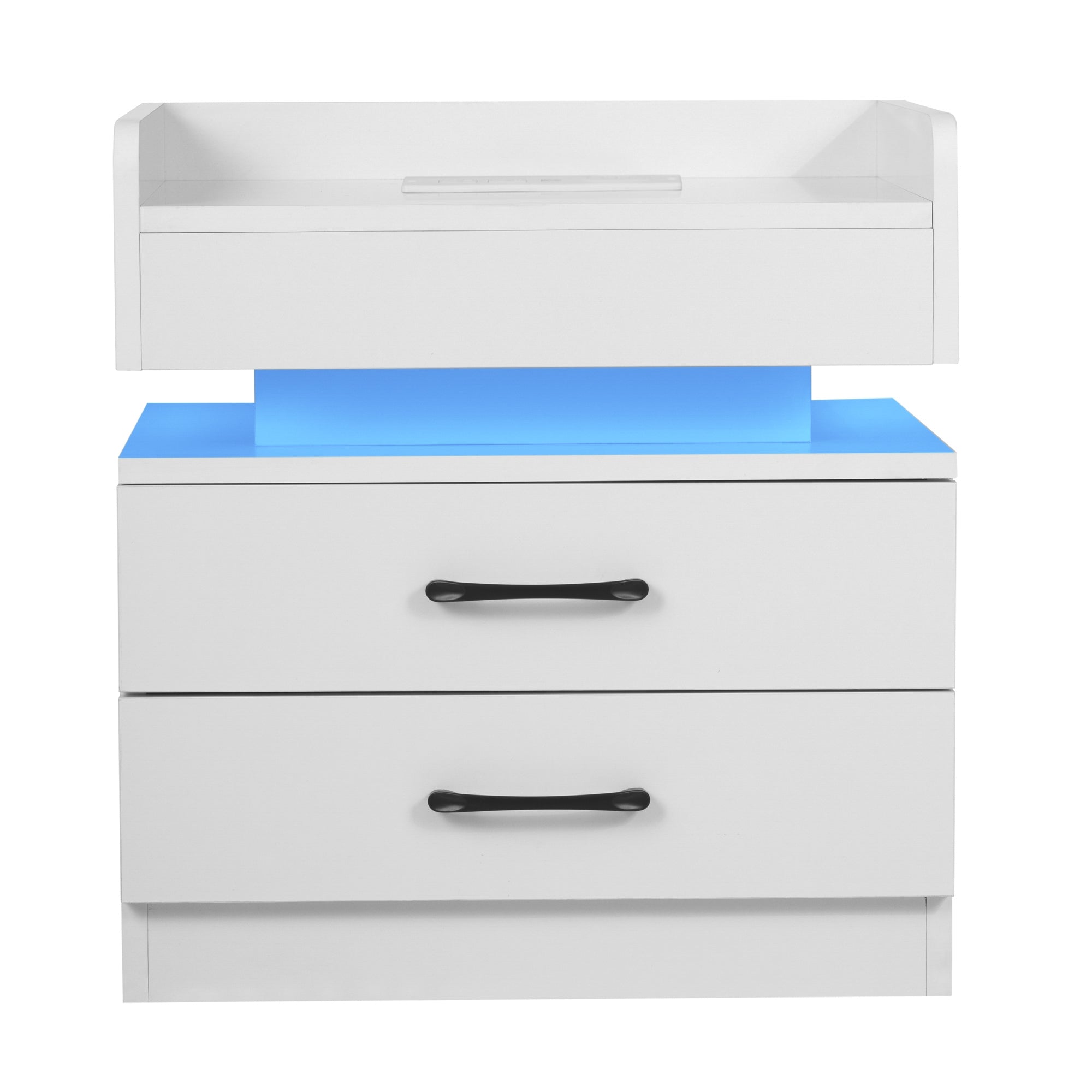 Docooler Nightstand with 2 Drawers,USB Charging Ports, Wireless Charging and Remote Control LED Light-White