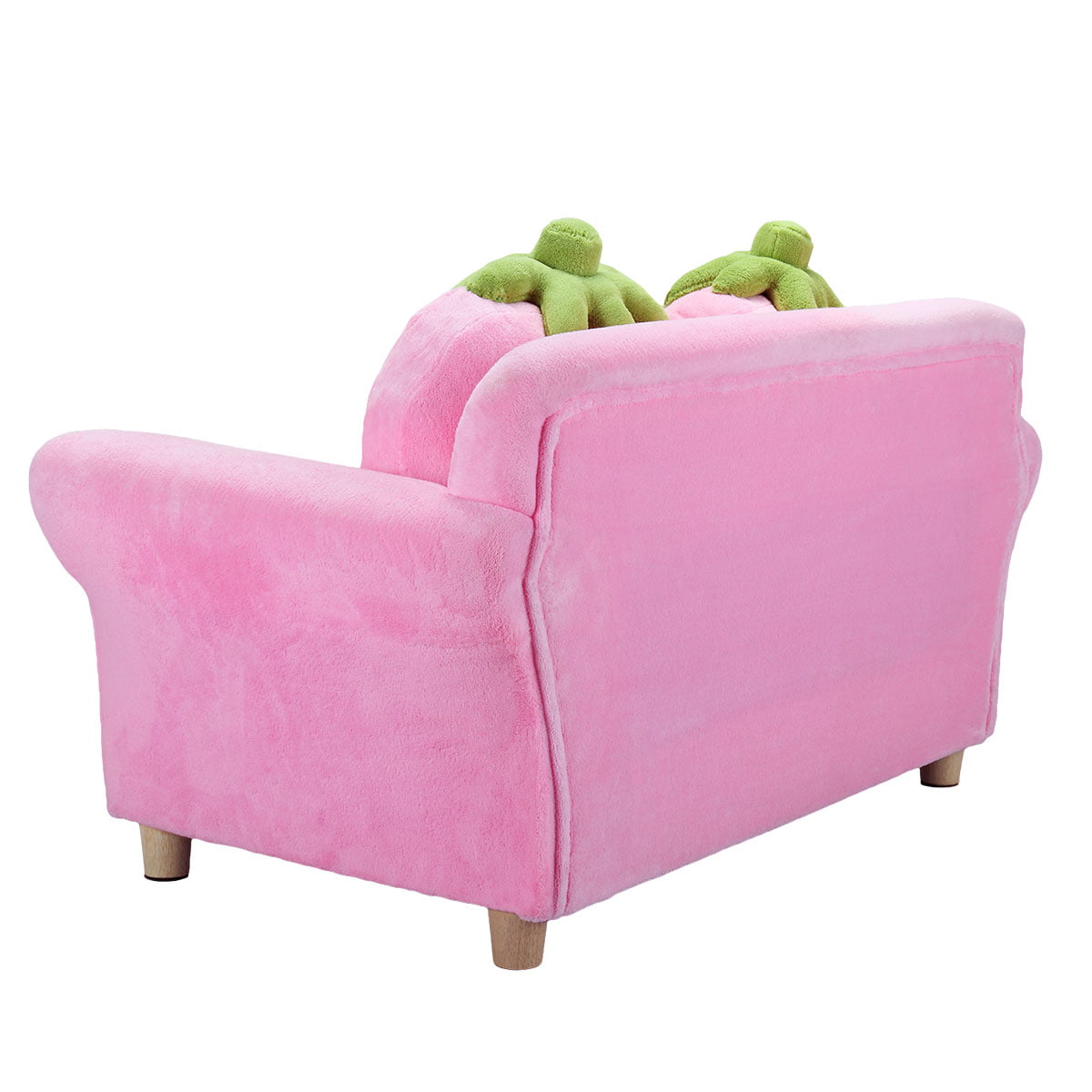 Fchunhe Home Coral Cotton Kids Couch with 2 Lovely Pillows and Solid Wood Foot Stool Pink