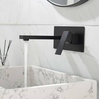 GIVING TREE Single Handle Wall Mounted Faucet with HotCold Indicators Included Valve Supply Lines in Matte Black RMHDFAUC0047