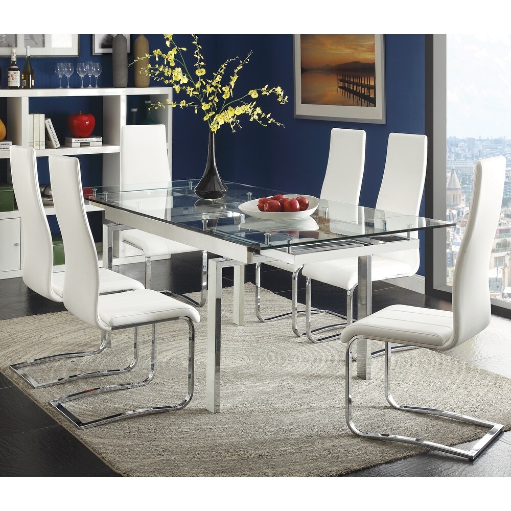 Modern Design Expandable Glass Top Dining Set