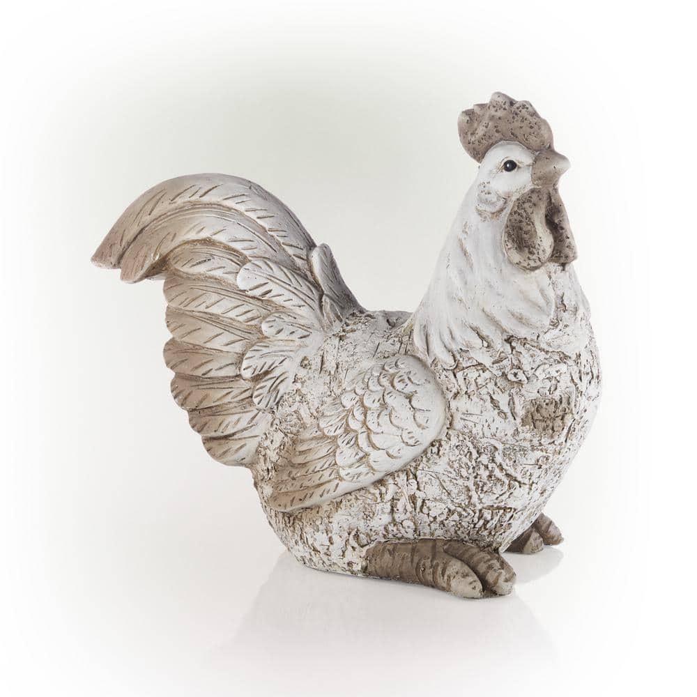 Alpine Corporation 14 in. H Indoor/Outdoor Sitting Rooster Decorative Garden Statue, White QWR1068