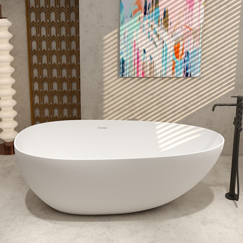 MEDUNJESS 67'' Freestanding Soaking Stone Resin Bathtub