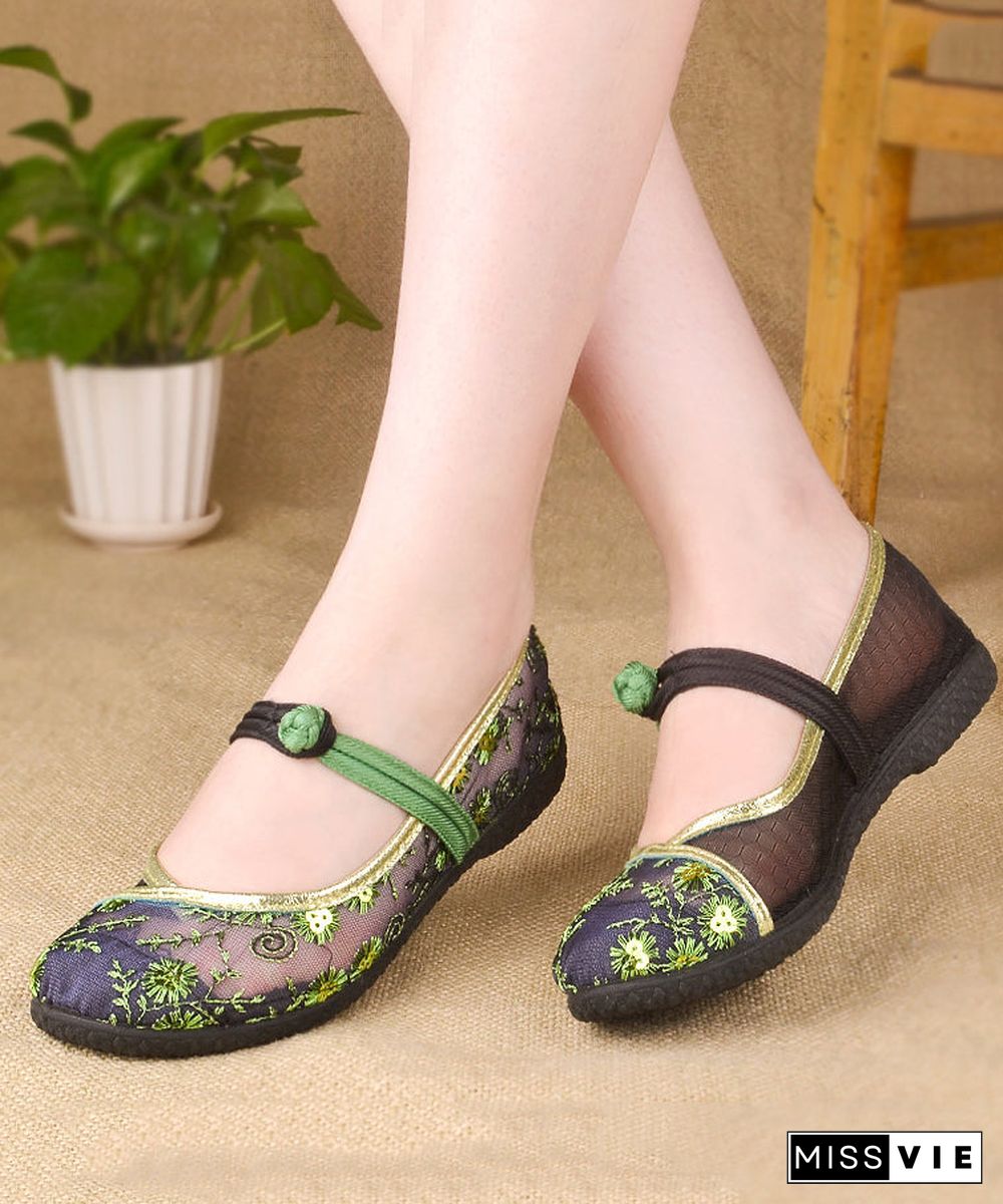 Comfortable Splicing Flat Sandals Green Breathable Mesh Embroidery