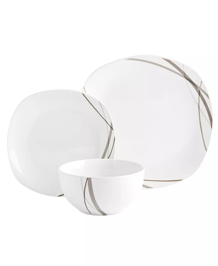 Tabletops Unlimited Curves Square 12-Pc Dinnerware Set Service for 4