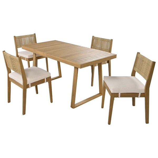 MultiPerson Outdoor Acacia Wood Dining Table and Chair Set，Thick Cushions，Suitable for Balcony