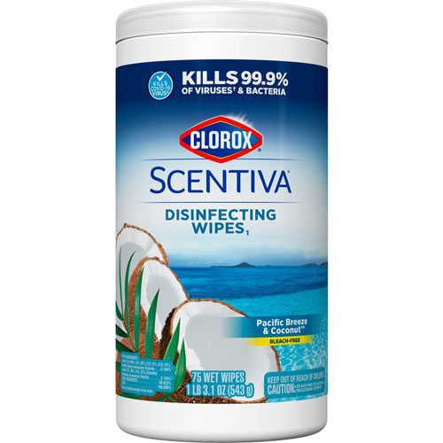 Clorox Scentiva Bleach-Free Disinfecting Wipes - Ready-To-Use Wipe - Pacific Breeze and Coconut Scent - 75