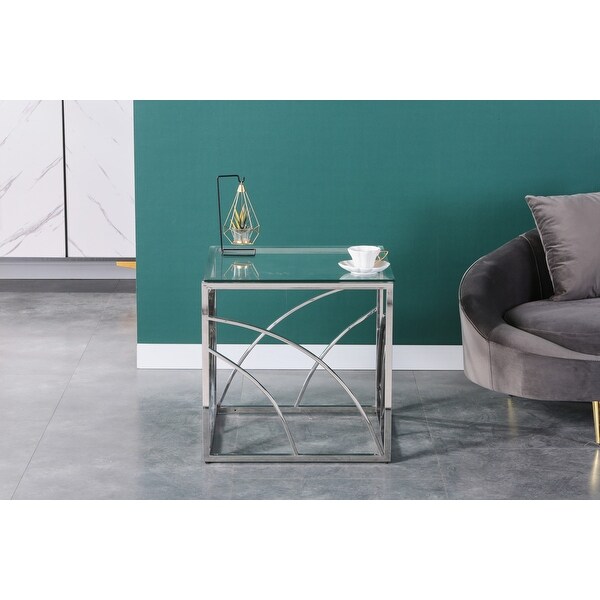 Silver glass side table，Glass End Table，Coffee Table Sofa Table