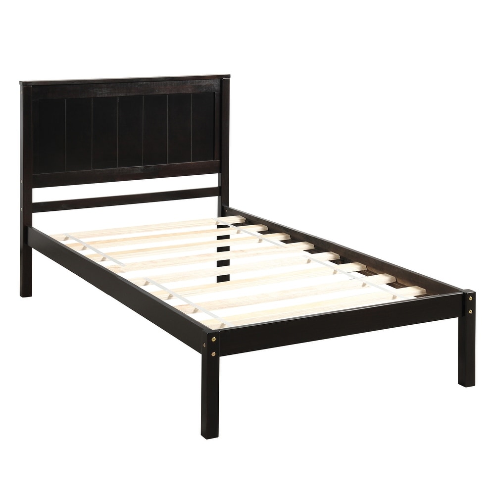 Modern   Rustic Wooden Platform Bed with Headboard  Solid Wood Bedframe with Wood Slat Support  Space Saving/No Box Spring Need