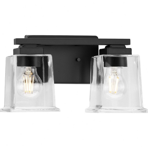 Progress Lighting Gilmour 2 light Vanity Light Matte Black Clear Glass Shades