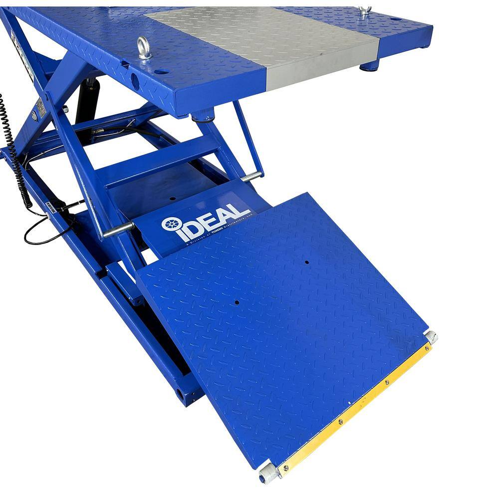 IDEAL Electric-Hydra Motorcycle Scissor Lift Bench with Integrated Motor and Retractable Ramp 2200 lbs. Capacity M-2200IEH-XR