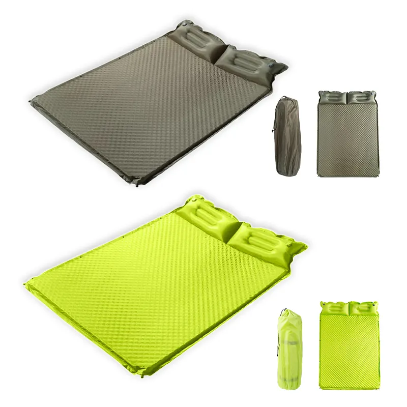 Folding Self Inflating Camping Mat Lightweight Air Mattress Double Camping Sleeping Pad With Pillow Green