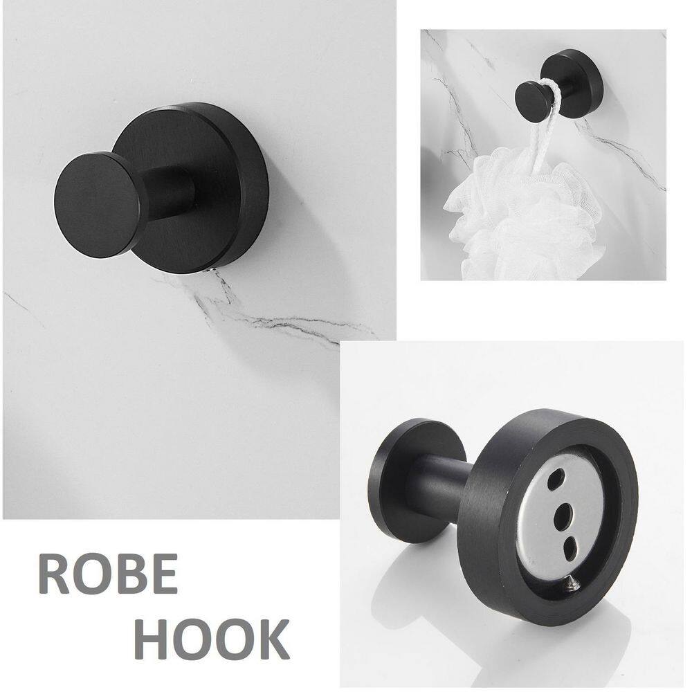 Interbath Round Bathroom Robe Hook and Towel Hook in Aluminum Black (Set of 4) ITBDR204P4MB