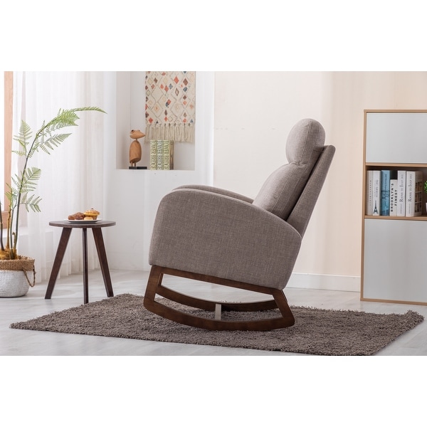 Modern Fabric Tall Back Accent Chair Rocker Chair Upholstered Armchair with Side Pockets， Leisure Single Sofa for Living Room