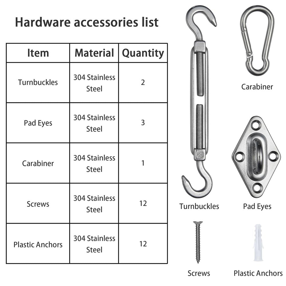 Yescom Triangle Sun Shade Sail Hardware Kit Stainless Steel, 6