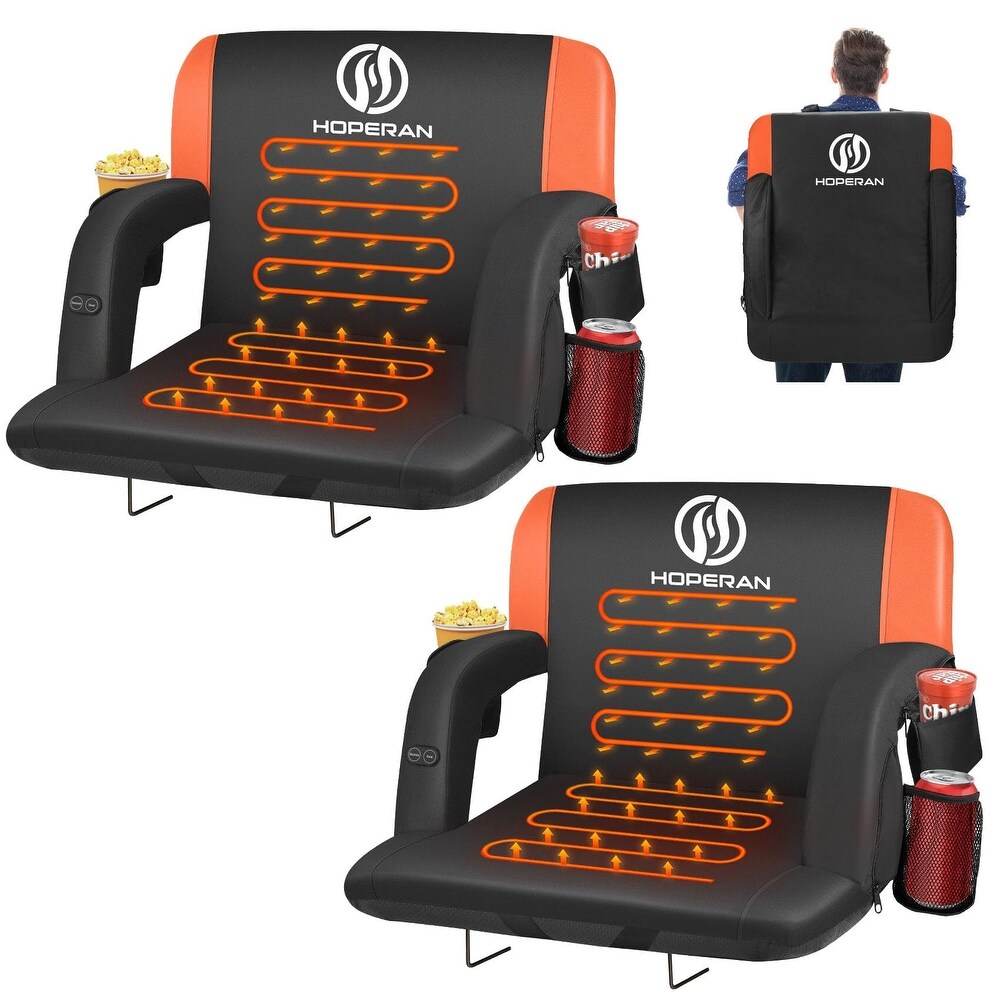 25 Inch 2 Pack Orange Outdoor Dual Sided Heated Stadium Seats for Bleachers with Back Support Portable Stadium Chair