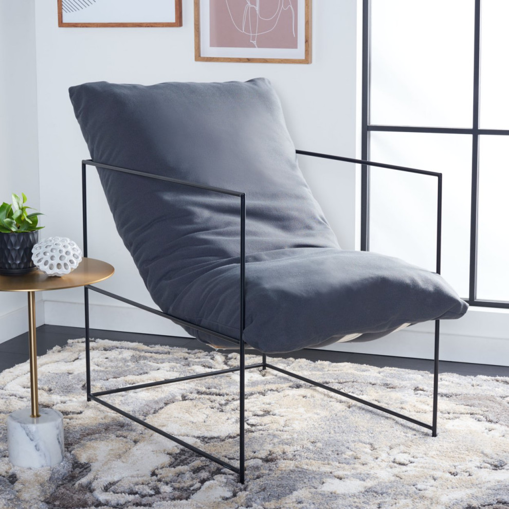 Minimalistic Accent Chair  Open Black Frame and Comfortable Pillowed Seat   Industrial   Armchairs And Accent Chairs   by Declusia  Houzz