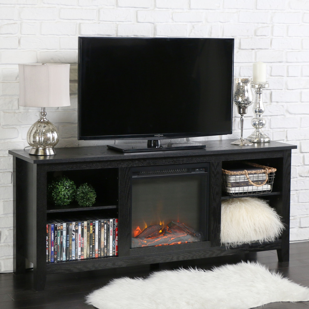 Walker Edison 58 quotRustic Farmhouse Fireplace TV Stand  Black   Transitional   Entertainment Centers And Tv Stands   by Shop Chimney  Houzz