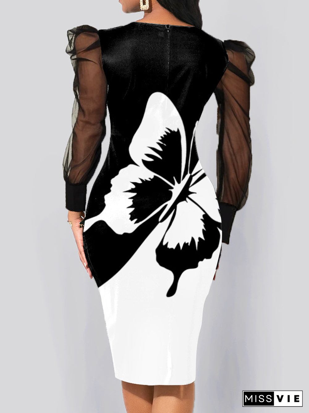 Women's Long Sleeve Graphic Stitching Midi Dress