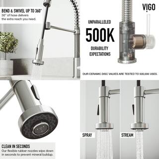 VIGO Edison Single Handle Pull-Down Sprayer Kitchen Faucet Set with Soap Dispenser in Stainless Steel VG02001STK5