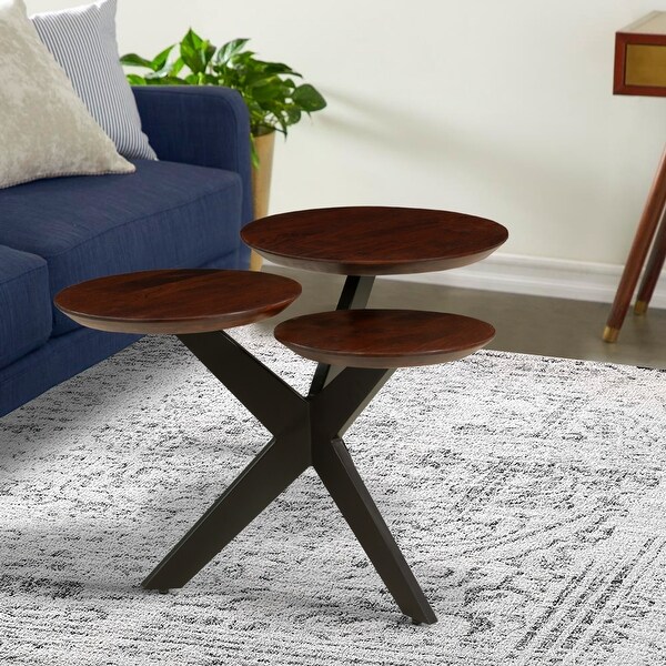 Modern Coffee Table with 3 Tier Wooden Top and Boomerang Legs